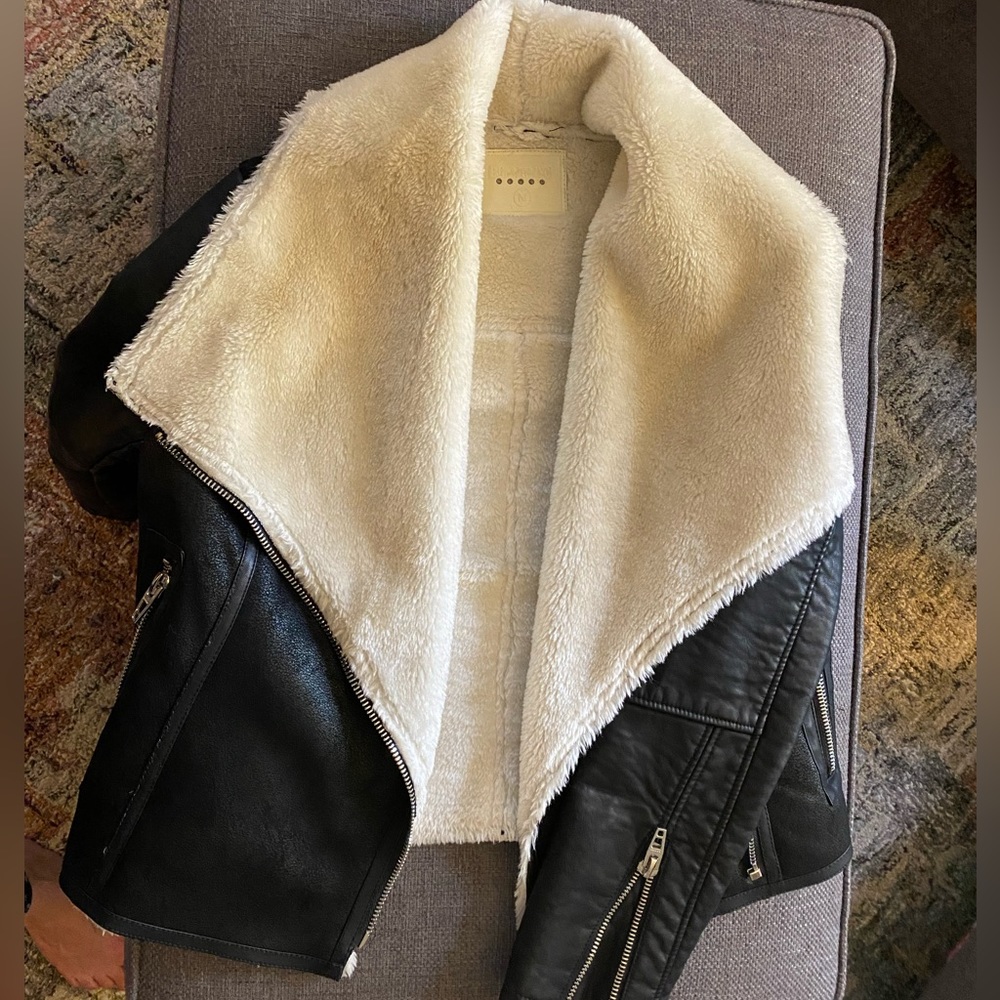 Black faux leather shearling jacket BlankNYC